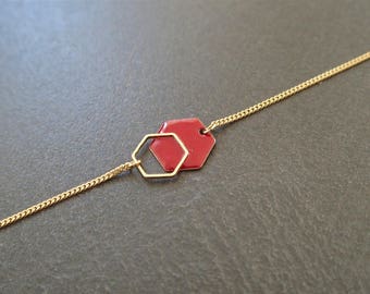 Minimalist Hexagon bracelet red burgundy - enameled jewelry