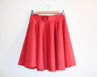 Red coral flared bell Skirt skater skirt satin skirt Sun Skirt sun-Flared skirt-Events-Skater skirt-skirt party Evening skirt.