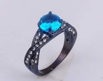 woman ring TANZANYA/acirer black/swarovski crystal blue/finger/rhinestones/charm/chic/gift/seed/stone/round/woman/girl/jewelry/Black /.