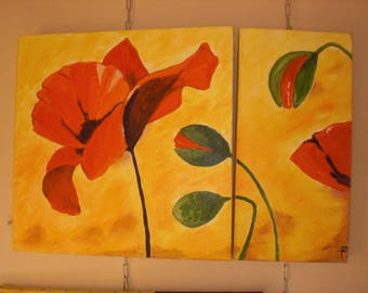 red poppies on yellow background