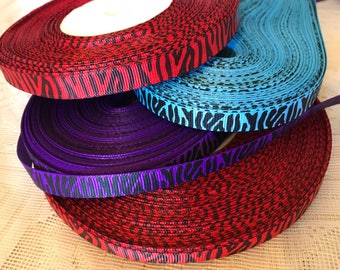 3/8 (9mm) zebra print grosgrain ribbon 2 yards