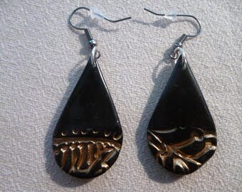 Black and gold polymer clay earrings