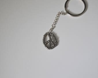 Silver Pearl peace key chain