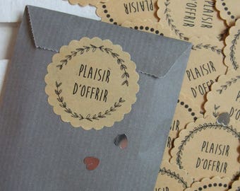 Set of 28 labels "Pleased to offer" kraft sticker
