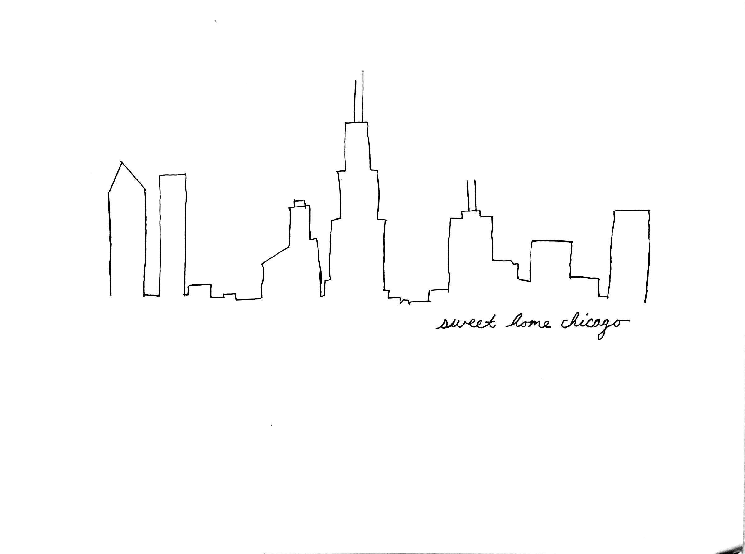 Chicago Skyline Outline Simple Godzilla Landscape Background 