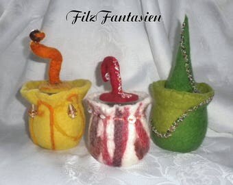 Felt box, umfilztes glass, box, felted embroidered box, box with beadwork, punnets, felted decoration