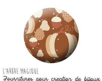 Cabochon 25 mm autumn whimsy pumpkin brown beige ref 1297