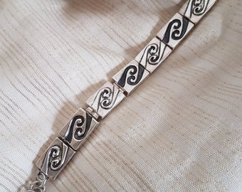 Heavy Sterling Silver Link Bracelet, Silver Wave Bracelet, Rectangle Link Bracelet, Boho Silver Bracelet, Sterling Silver Bracelet, Gift Her
