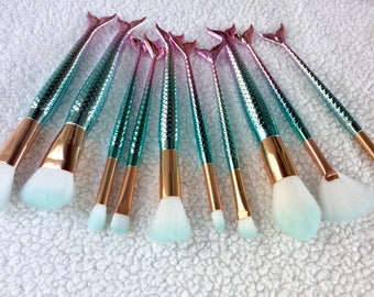 make up brushes, mermaid brushes, mermaid make up brushes, cosmetic brushes, mermaid, unique make up brush, bridesmaid gift, mermaid brush