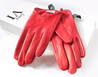 FREE SHIPPING, red real leather women gloves, red leather glove, women red gloves, fashion gloves