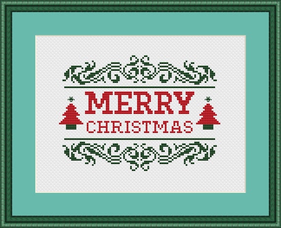 Merry Christmas cross stitch pattern Easy cross stitch