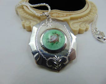 Sterling Guilloche Enamel Vintage Locket