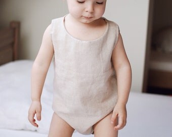 SYCAMORE Linen Bodysuit, Natural Romper, Linen Kids Clothing, Organic Linen Jumpsuit, Romper, Littlehood
