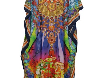 Bohemian Womens Maxi Caftan Dress Georgettina Digital Print Beach Cover Up Kimono Kaftan One Size