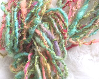 Art Yarn Handspun, Bulky - WILDFLOWER- crochet, knit ,weaving, craft supplies, doll hair, baby prop yarn 20yds