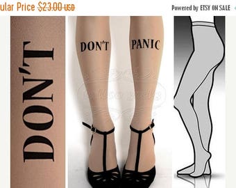 SALE///endsAug22/// new: L/XL Don't Panic tattoo tights / stockings full length pantyhose Light Mocha