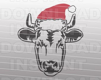 Country Christmas SVG File,Cow with Santa Hat SVG,Stock Show svg -Commercial & Personal Use- Vector art for Cricut,Silhouette Cameo,vinyl
