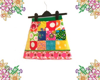 Girls Patchwork / Vintage Fabric A-Line Skirt - Handmade Clothing by DearLisaUk - Bright Retro Cotton Fabrics
