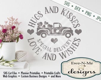 Valentine SVG File - Hugs and Kisses Love and Wishes svg - Commercial Use SVG file - Digital svg, dfx, png and jpg files available