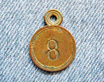 Brass Number Tag Room 8 Skeleton Key Fob Antique Retro Motel Hotel Industrial Metal Painted Numbered Id Repurpose Jewelry Hardware