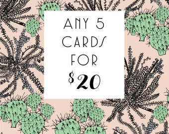 5 Letterpress Cards, choose any