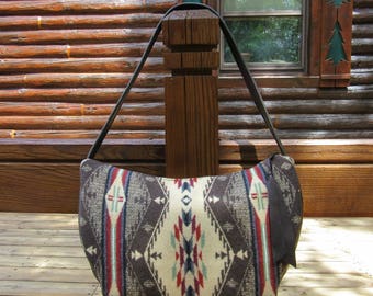 Hobo Bag Purse Shoulder Bag Handbag Brown Leather Spirit of the People Blanket Wool from Pendleton Oregon