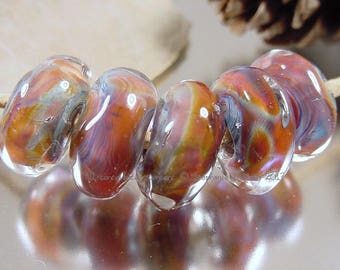 Handmade lampwork glass beads, Artisan glass beads, blue beads, purple beads, amber beads, organic style beads, rondelle beads, SRA lampwork