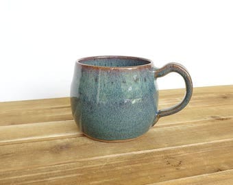 Coffee Cup, Ceramic Stoneware in Sea Mist Glaze - Single Pottery Mug