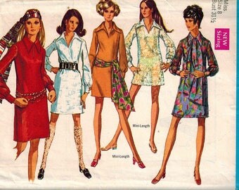 1969 Simplicity 8333 Retro Mod Dress Sewing Pattern Vintage Size 8 Beach Cover Up