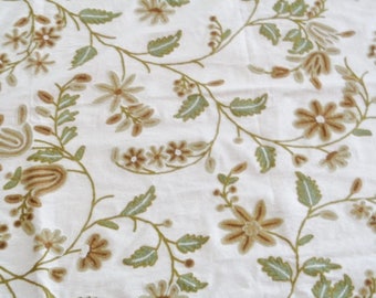 Vintage Remnant of Embroidered Crewel Drapery or Upholstery Fabric