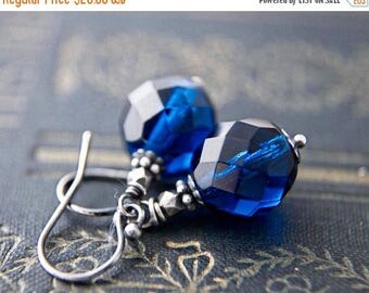 Dangle Earrings, Glass Earrings, Sapphire Blue, Blue Glass, Czech Glass, September Birthstone, Cobalt Blue, Sterling Silver, PoleStar