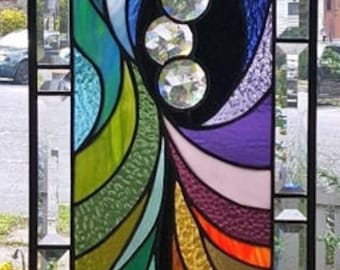 DIAMONDS in the ROUGH Stained Glass Window Panel (Signed and dated)