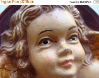 ONSALE Rare Stunning Antique Santos Hand painted Hand Carved Cherub Angel Western Germany