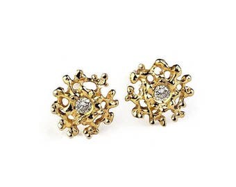 SALE 20% Off - CORAL 14K Gold Earrings Posts Small, Gold Diamond Earrings, Small Diamond Earrings Studs, Gold Stud Earrings, Small Gold Post
