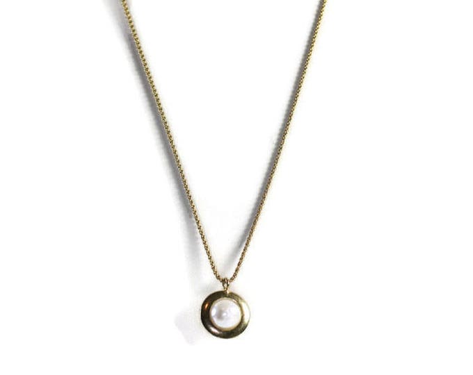 Faux Pearl Pendant Necklace Modernist Orb Signed Napier Gold Tone Chain Vintage