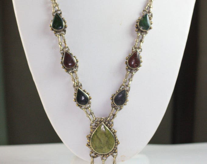 Natural Stone Necklace with Dangles Ethnic Festival Boho Vintage