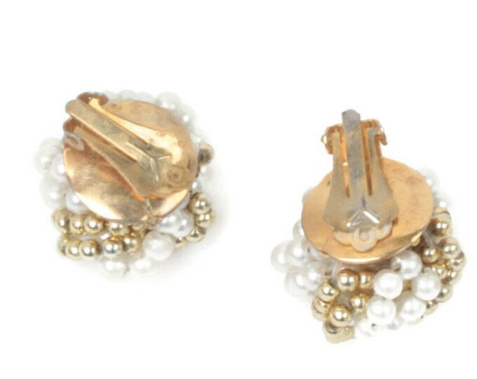 Gold and Pearl Beaded Earrings Simulated Pearl Clip Style Vintage