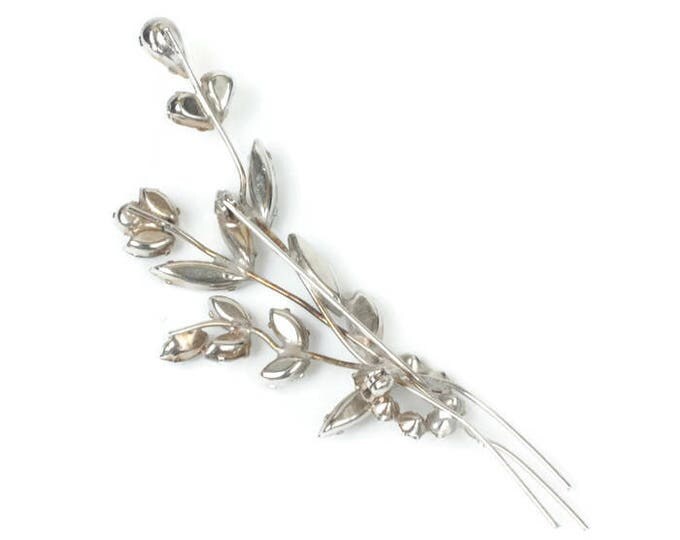 Long Rhinestone Floral Brooch Clear Rhinestone Chatons Navettes Marquise Stones Vintage