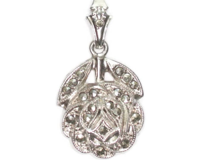 Sterling Marcasite Pendant Floral Design Smaller Size Art Deco Era Vintage