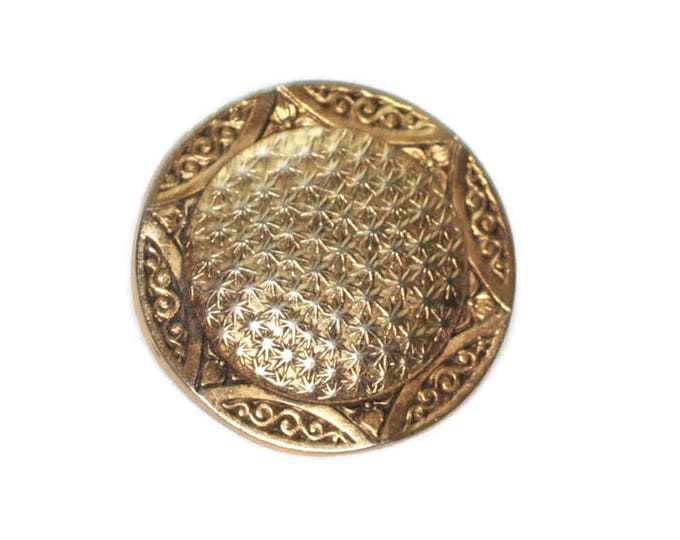 Embossed Round Gold Tone Pin Star Motif Smaller Size Signed Freirich