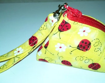 Fabric Ladybug Quilted Pyramid Coin Purse
