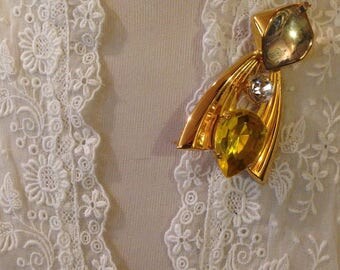 gold space age jeweled pin