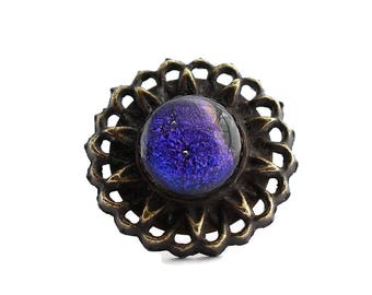 Dichroic Glass Ring, Fused Glass Ring,Vintage Brass, Mothers Day, Purple Ring, Fused Glass Ring, Purple
