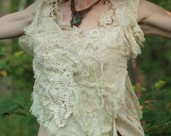 RESERVED Clear light fractal fairy top, festival lace boho