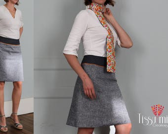 SKIRT TRAPEZE CHAMBRAY blue sea and waves Japanese