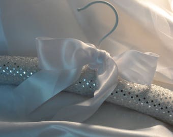 Wedding Dress Hanger, Padded Bridal Gown Hanger, Faux Silver Sequin Fabric, Wedding Gift,
