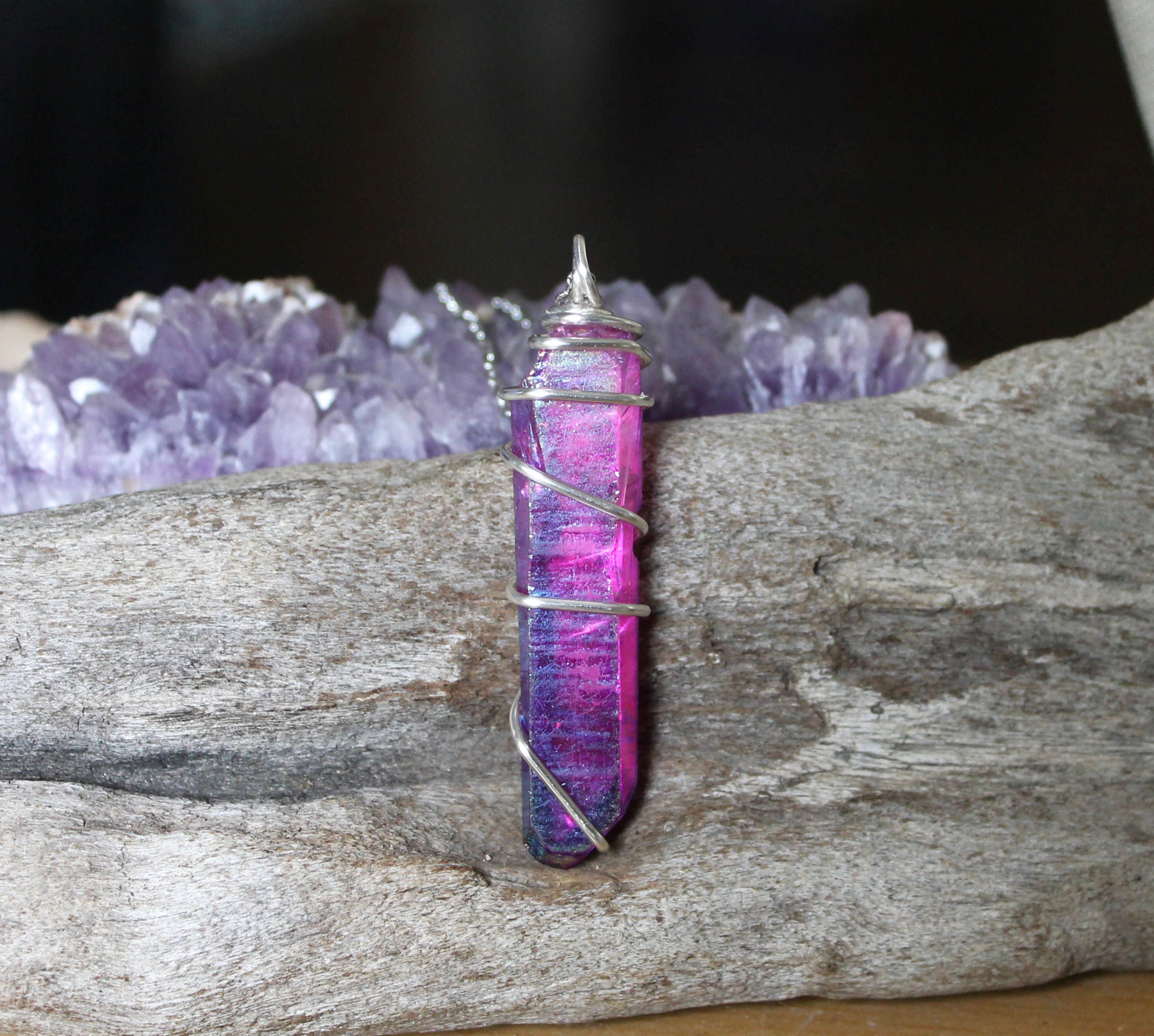 Crystal Hippie Jewelry Titanium Aura Quartz Necklace