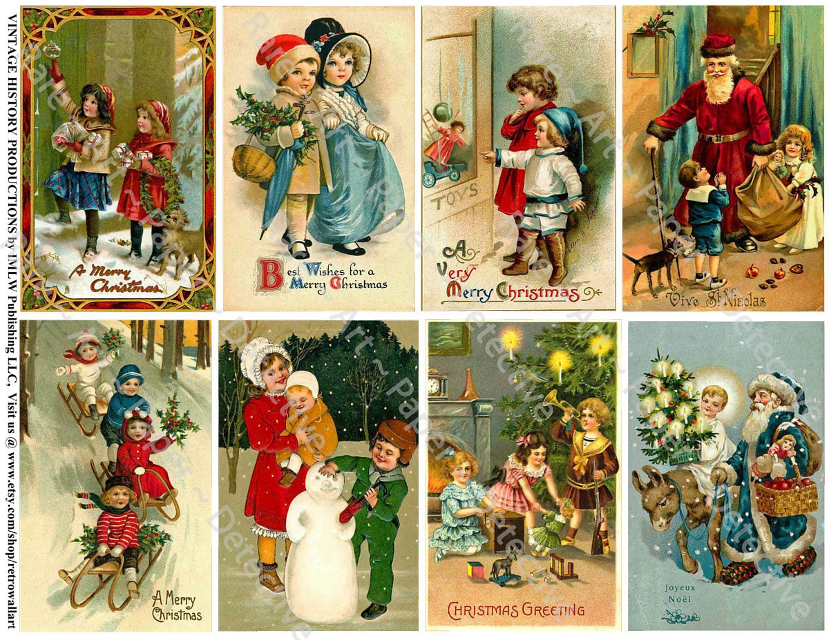 Victorian Christmas Cards Printed Vintage Santa Clause Cards