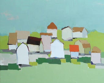 Little Community- Oil Painting 24x24- Original Painting on Canvas, Houses