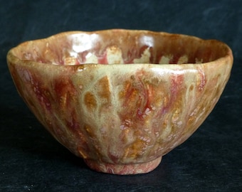 Hand Formed Japanese Style Tea Bowl older design Chawan by George Watson artist potter red, brown, beige